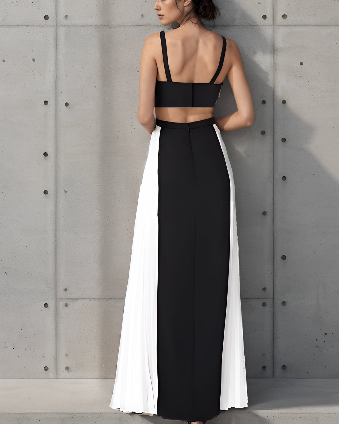 LUXE Black White Panel Cut-Out Gown