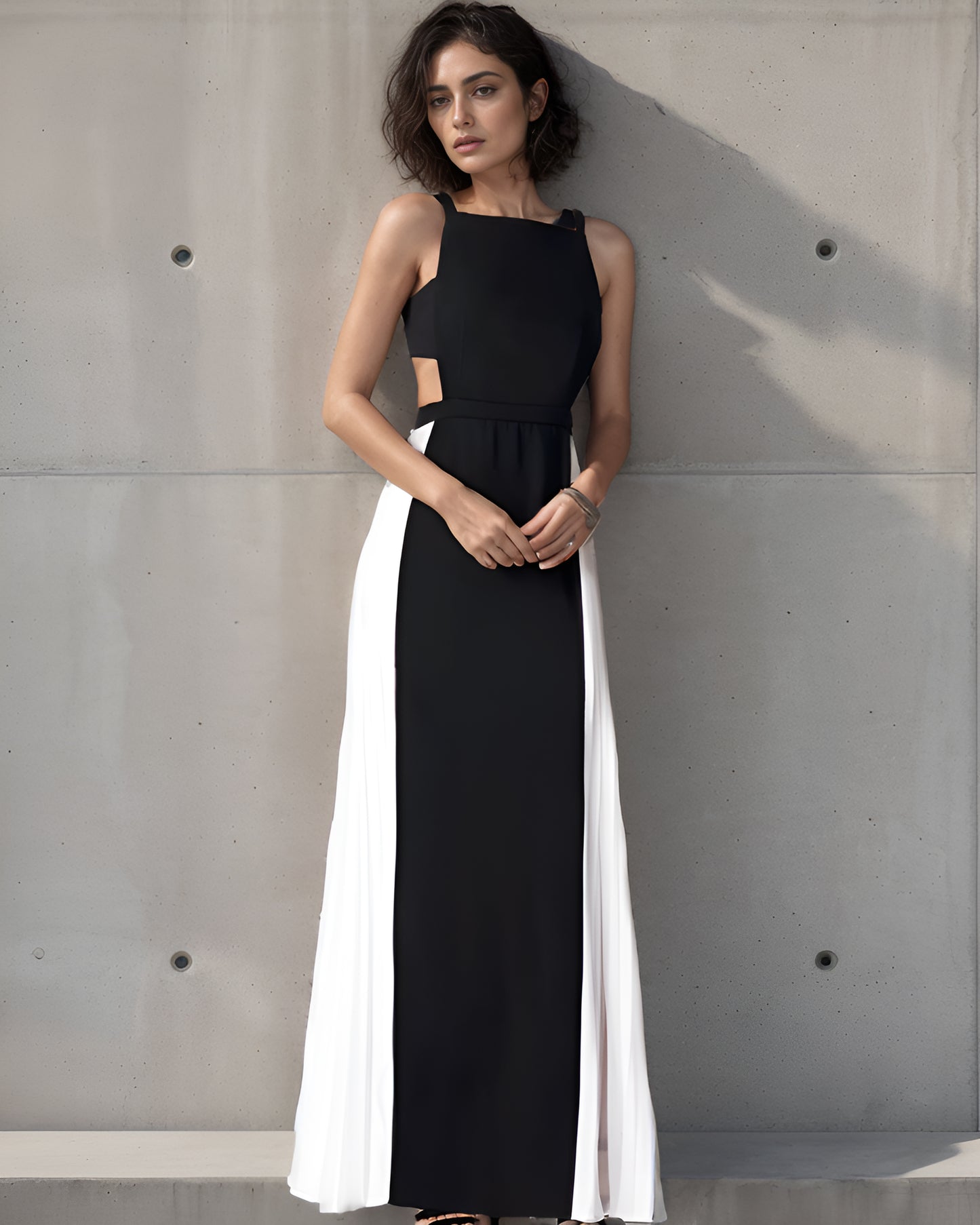 LUXE Black White Panel Cut-Out Gown