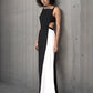 LUXE Black White Panel Cut-Out Gown