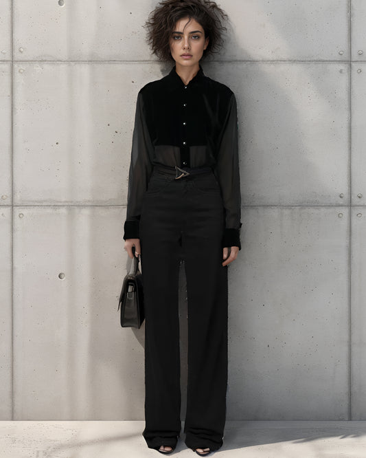 Black Sheer Panel Shirt