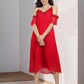 CLEARANCE - Red Cold-Shoulder Lace Dress