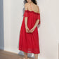 CLEARANCE - Red Cold-Shoulder Lace Dress