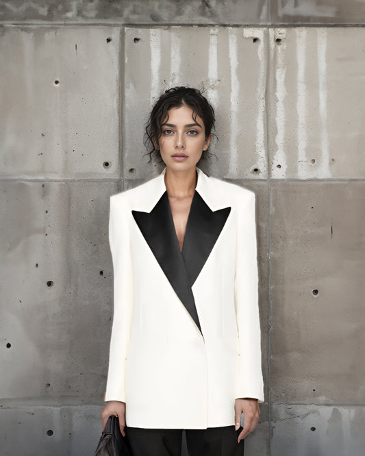 LUXE White Black Accent Collar Blazer