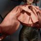 Rust Bow Drama Sleeves Organza Top