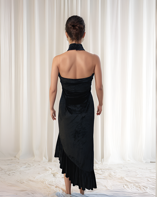 Black Velvet Ruffle Dress