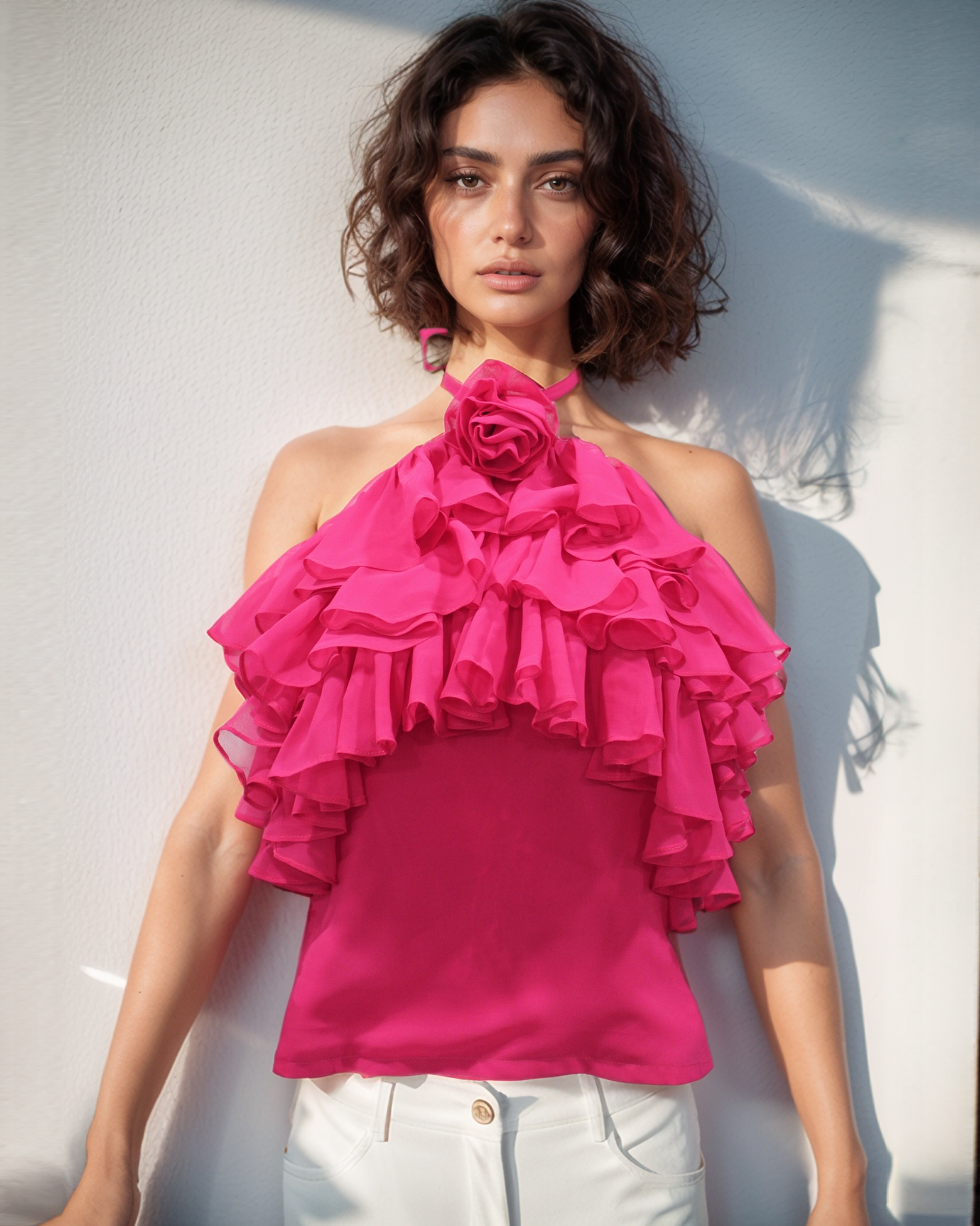 Pink Ruffle Halter Top