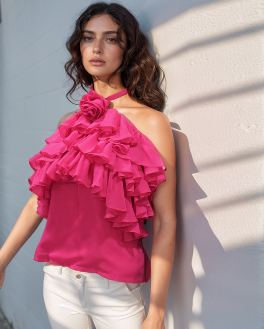 Pink Ruffle Halter Top