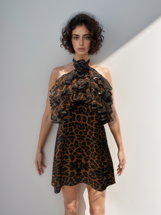 Leopard Ruffle Halter Dress