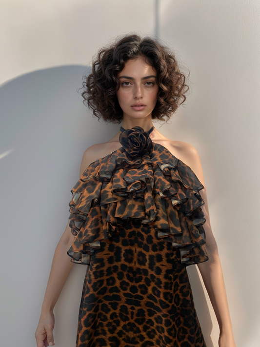 Leopard Ruffle Halter Dress