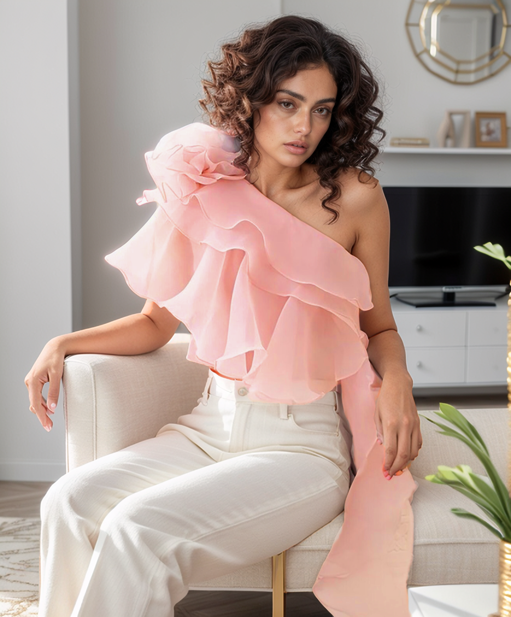 Coral One Ruffle Drama Top
