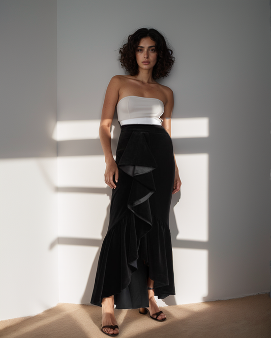 Noir Ruffle Velvet Skirt