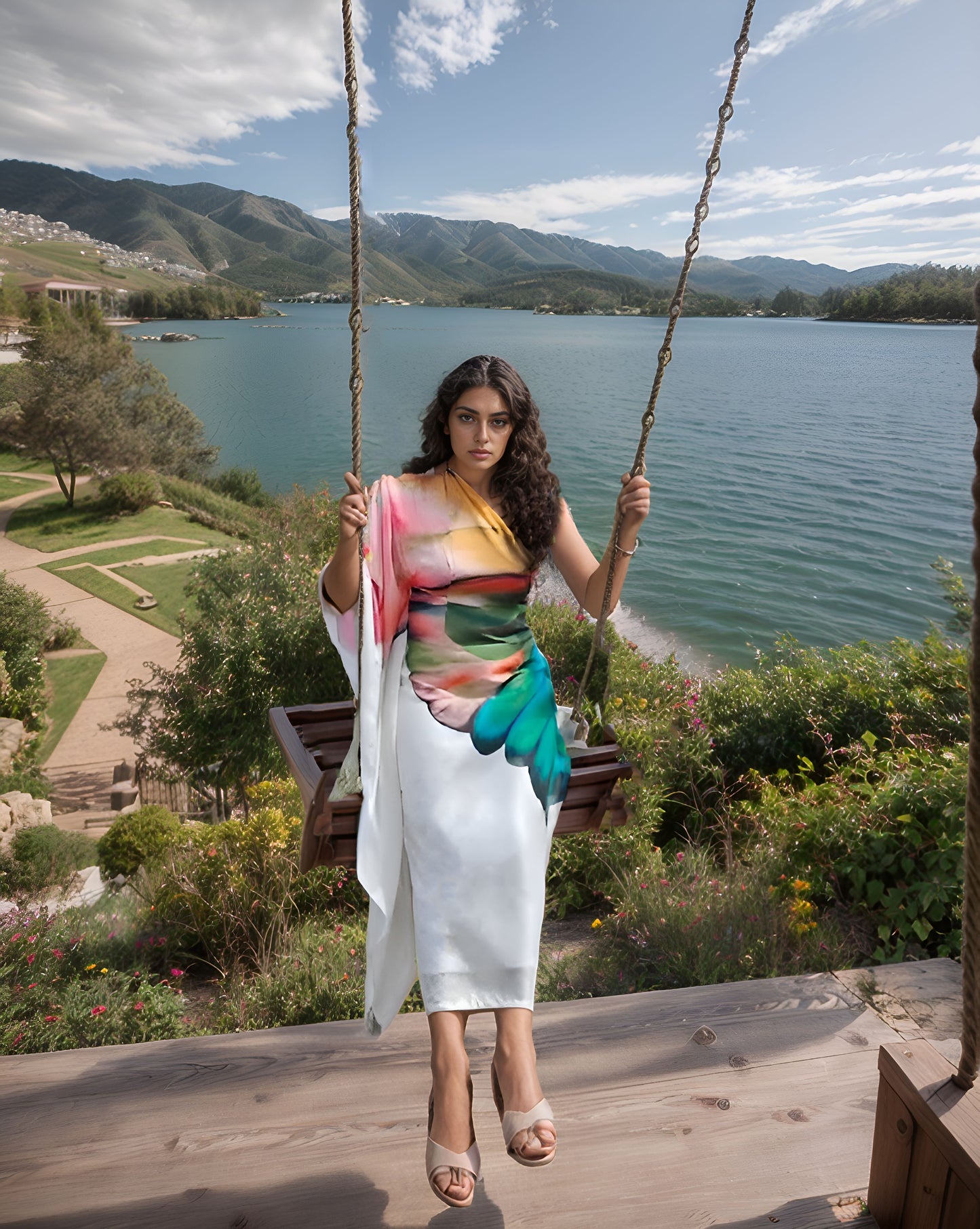 Flora Hand Painted Cream Gown