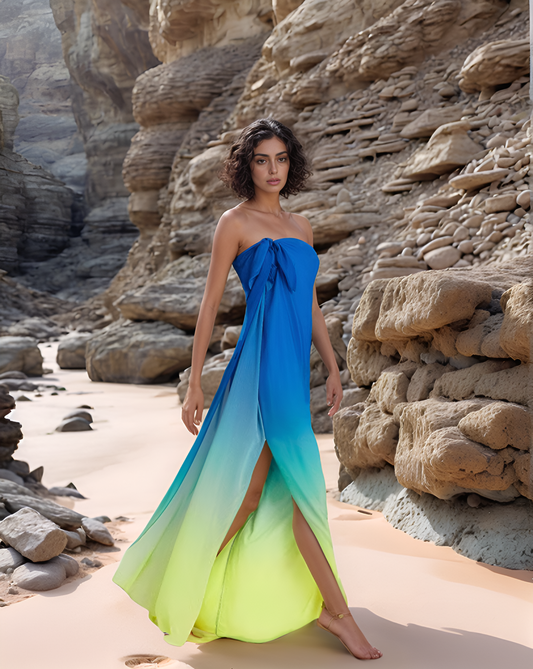 Blue Yellow Ombre Tube Gown