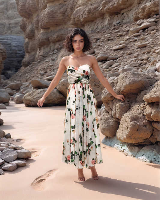 LUXE Rose Tube Midi Dress