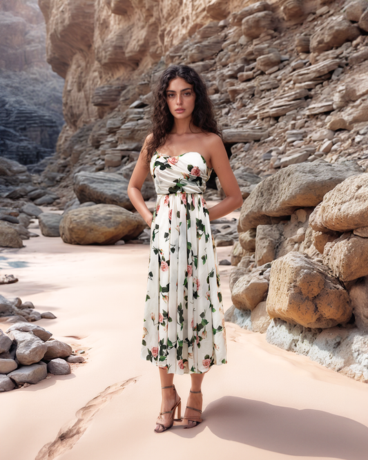 LUXE Rose Tube Midi Dress
