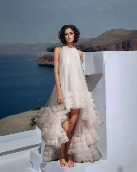 LUXE Tulle Ruffle Drama White Gown