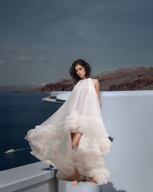 LUXE Tulle Ruffle Drama White Gown