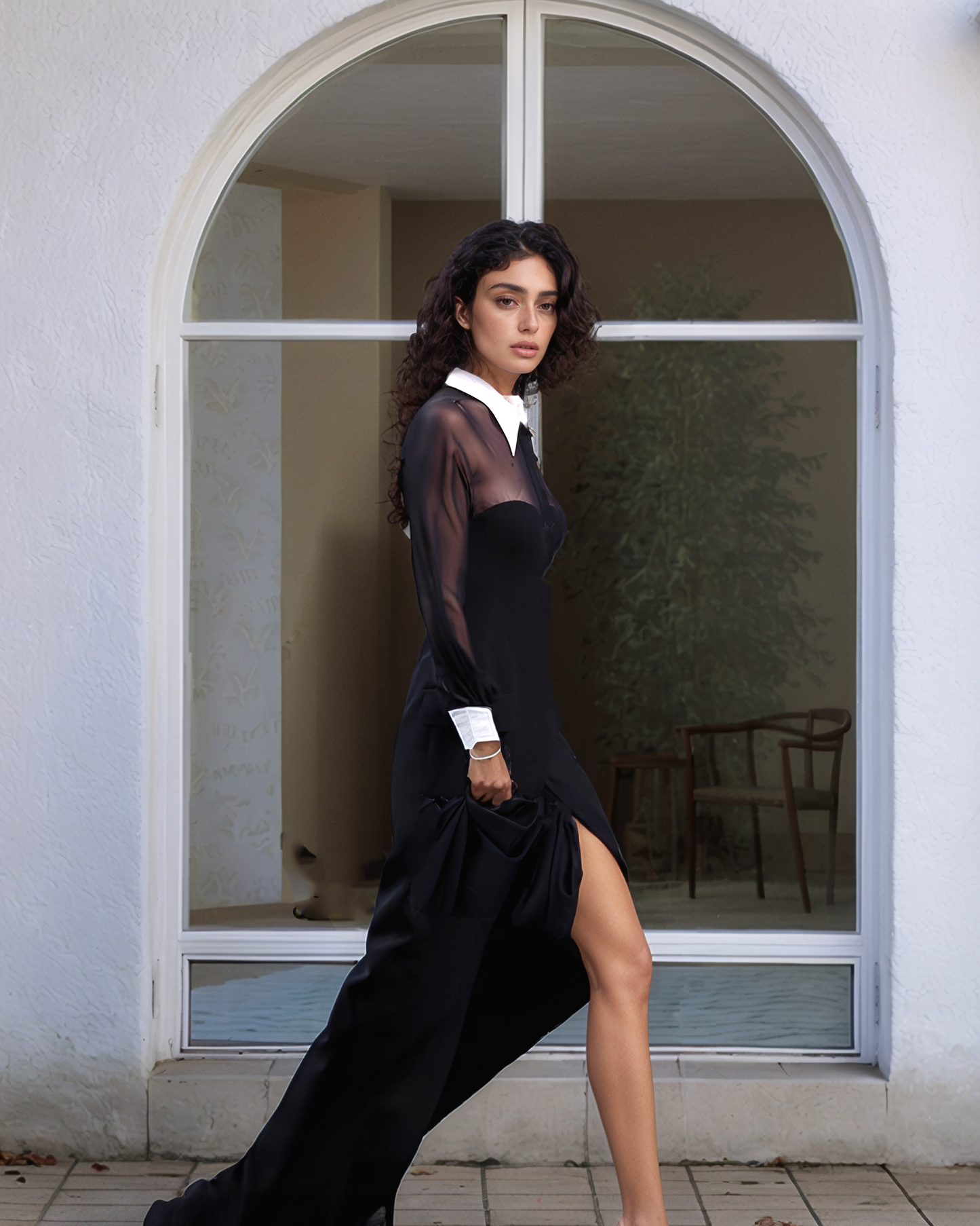 LUXE Sheer Shirt Panel Gown