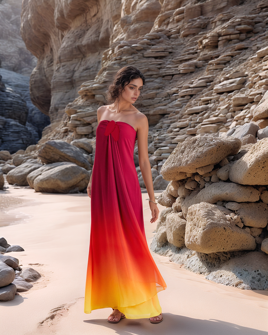 Red Yellow Ombre Tube Gown