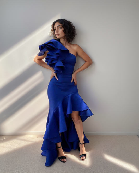 LUXE Electric Blue Ruffle One Gown
