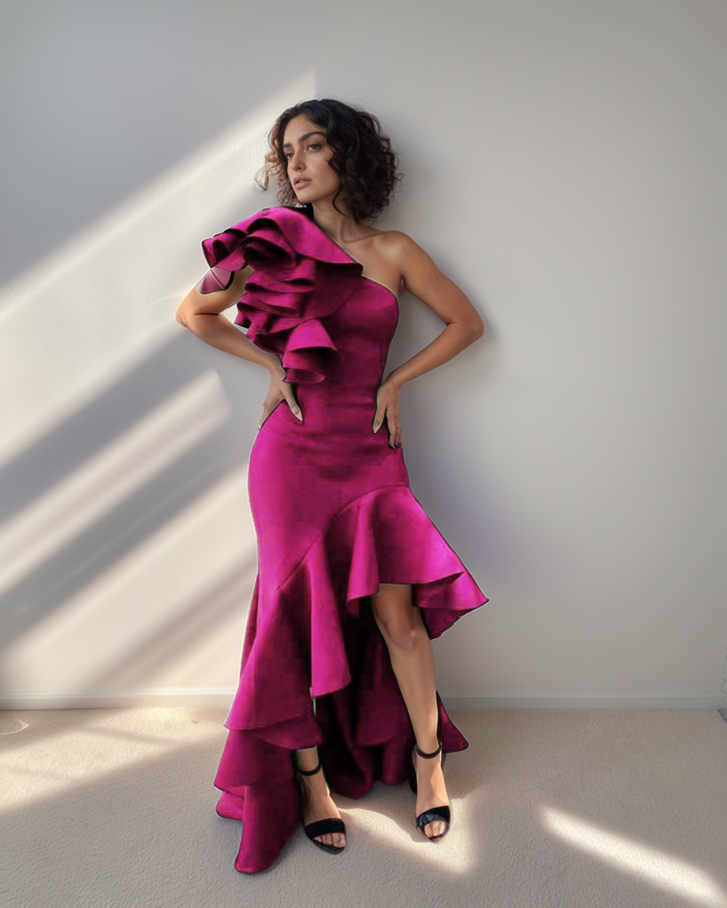 LUXE Fuscia Ruffle One Gown