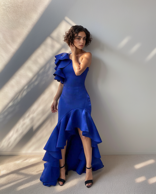 LUXE Electric Blue Ruffle One Gown