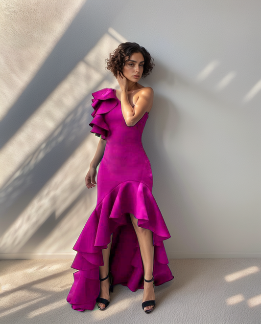 LUXE Fuscia Ruffle One Gown