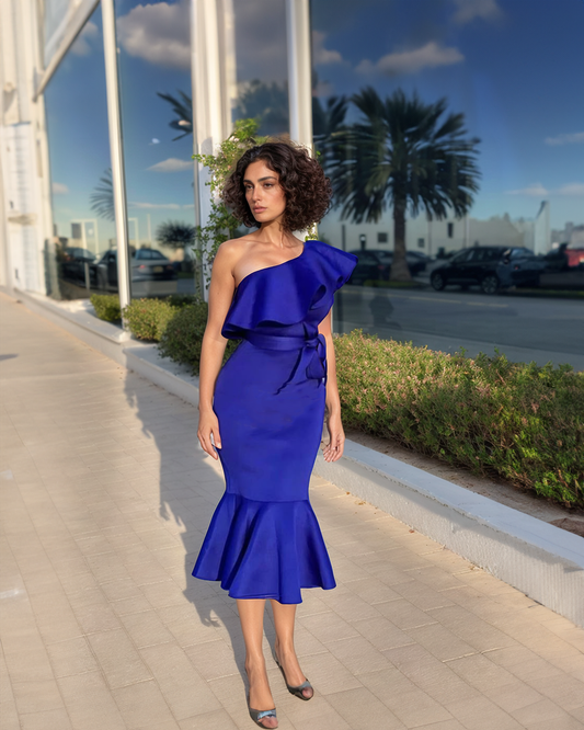 Electric Blue Ruffle One Dress