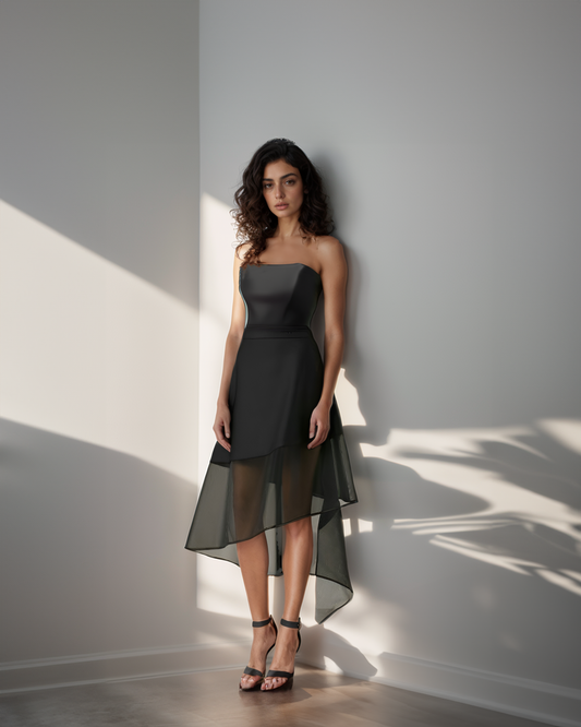 Black Asymmetric Sheer Skirt