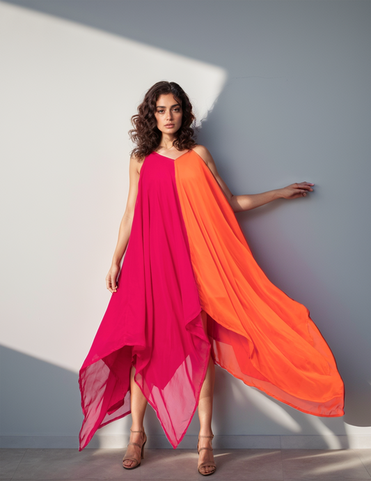 Pink Orange Handkerchief Dress