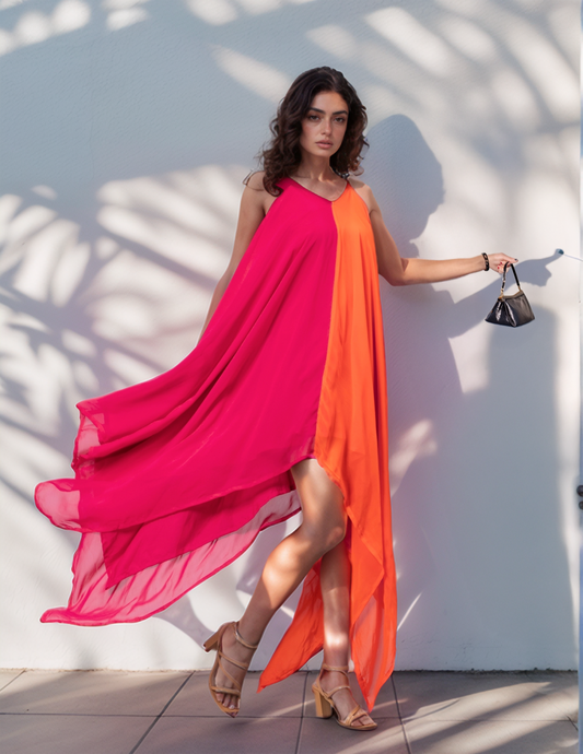 Pink Orange Handkerchief Dress