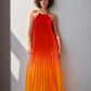 CLEARANCE - Ombre Pleated Red Yellow Spaghetti Maxi