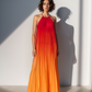 CLEARANCE - Ombre Pleated Red Yellow Spaghetti Maxi