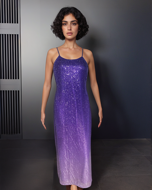 CLEARANCE - Sequins Purple Ombre Gown