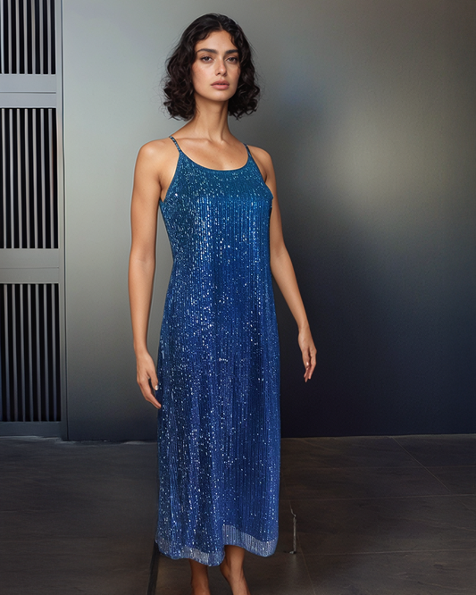 CLEARANCE - Sequins Blue Ombre Gown