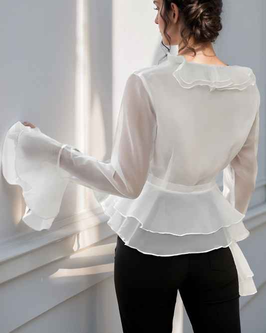 White Double Ruffle Wrap Top