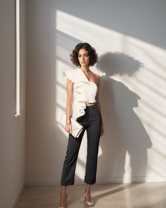 White One Shoulder Ruffle Top