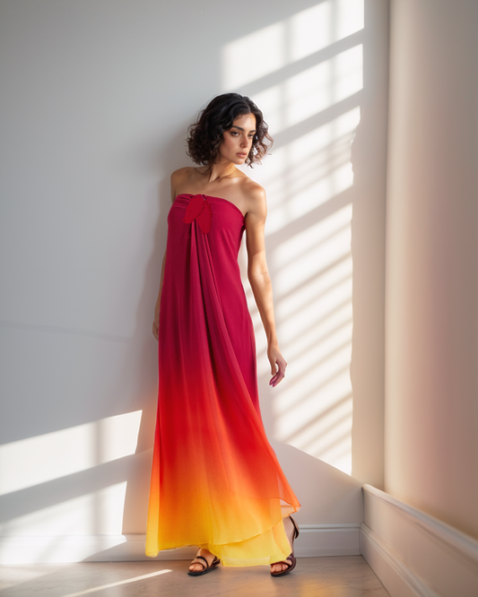 Red Yellow Ombre Tube Gown