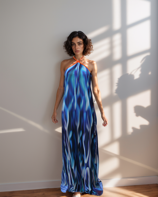 Blue Fantasy Halter Gown