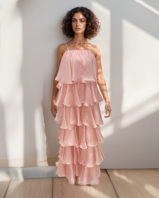 LUXE Pink Ruffle Maxi