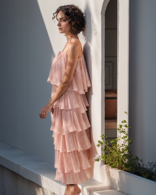 LUXE Pink Ruffle Maxi