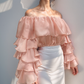 Coral Ruffle Sleeve Drama Top