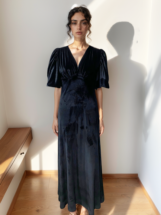 Vintage Sleeve Black Velvet Dress