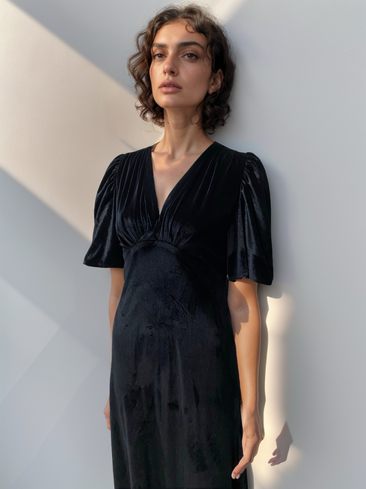 Vintage Sleeve Black Velvet Dress