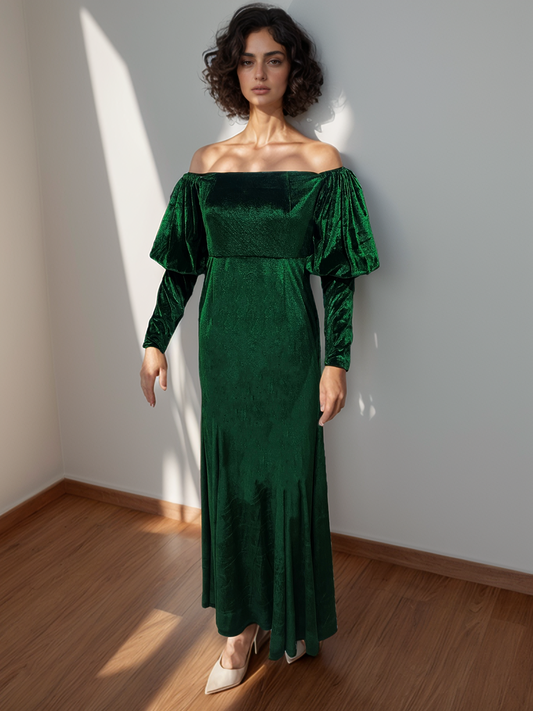 Vintage Retro Emerald Velvet Dress