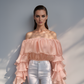 Coral Ruffle Sleeve Drama Top