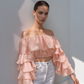 Coral Ruffle Sleeve Drama Top