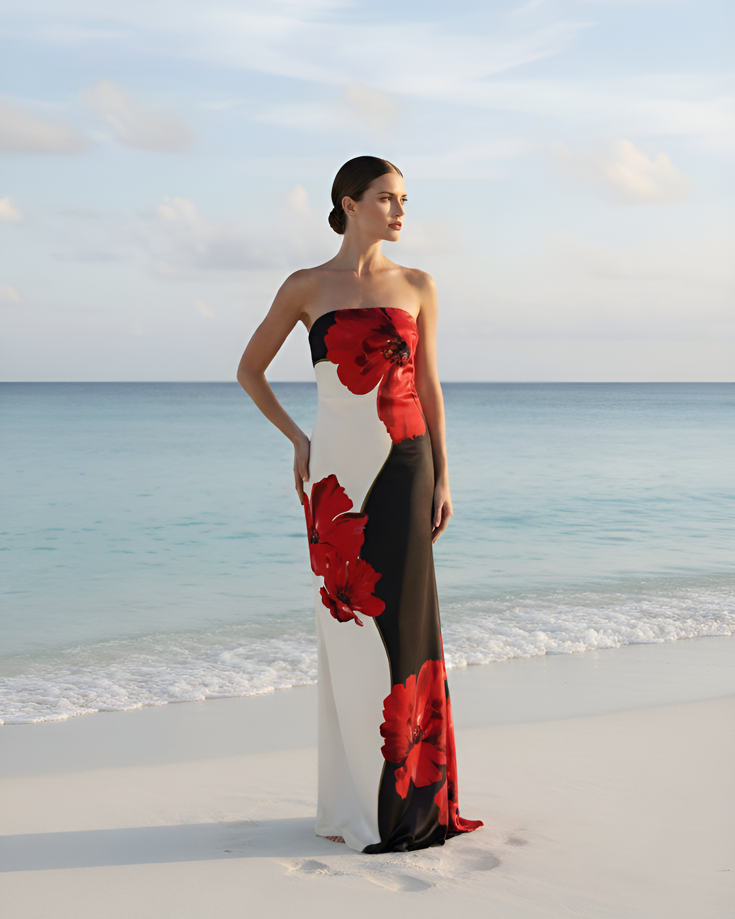 Hibiscus Black White Tube Gown