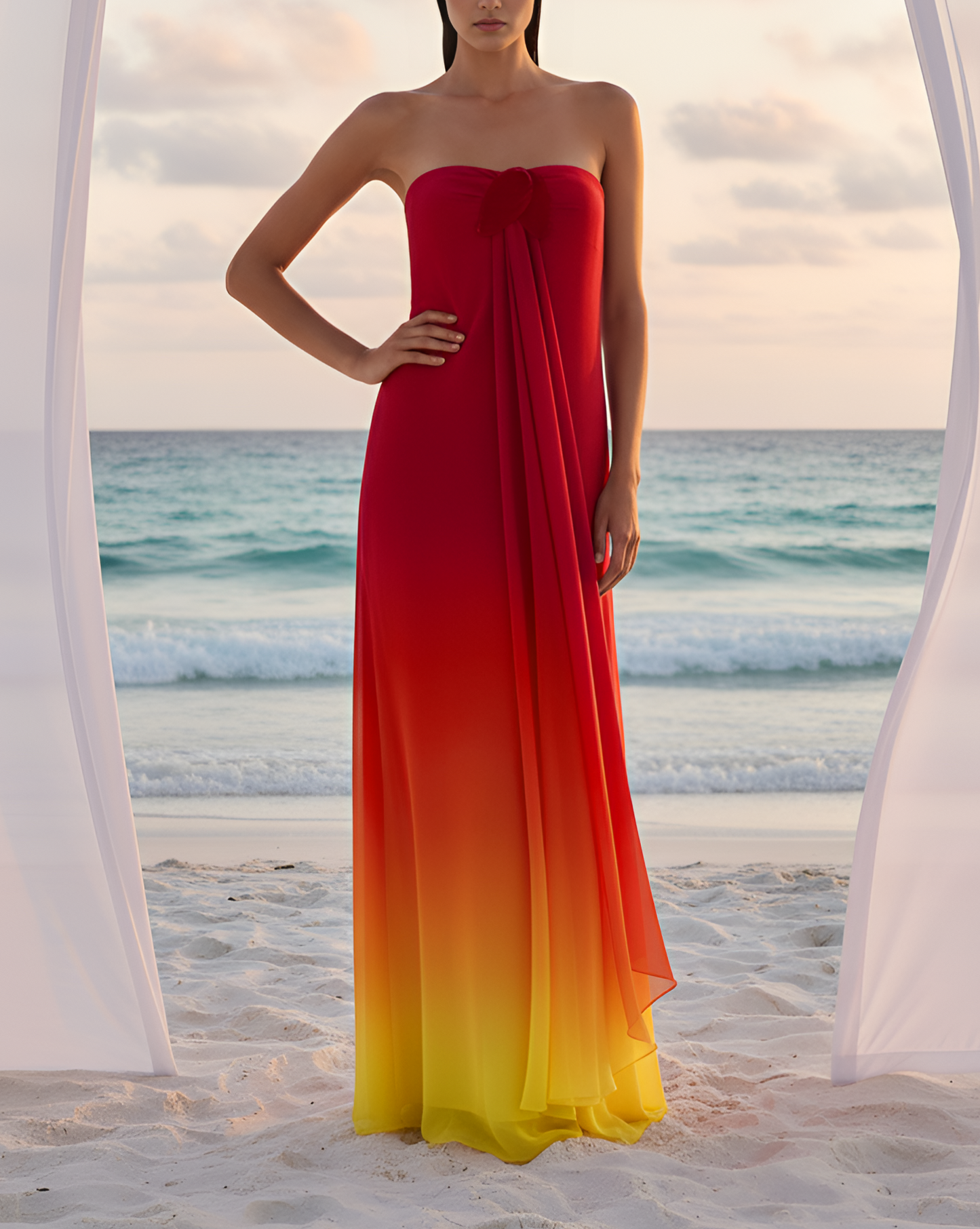 Red Yellow Ombre Tube Gown