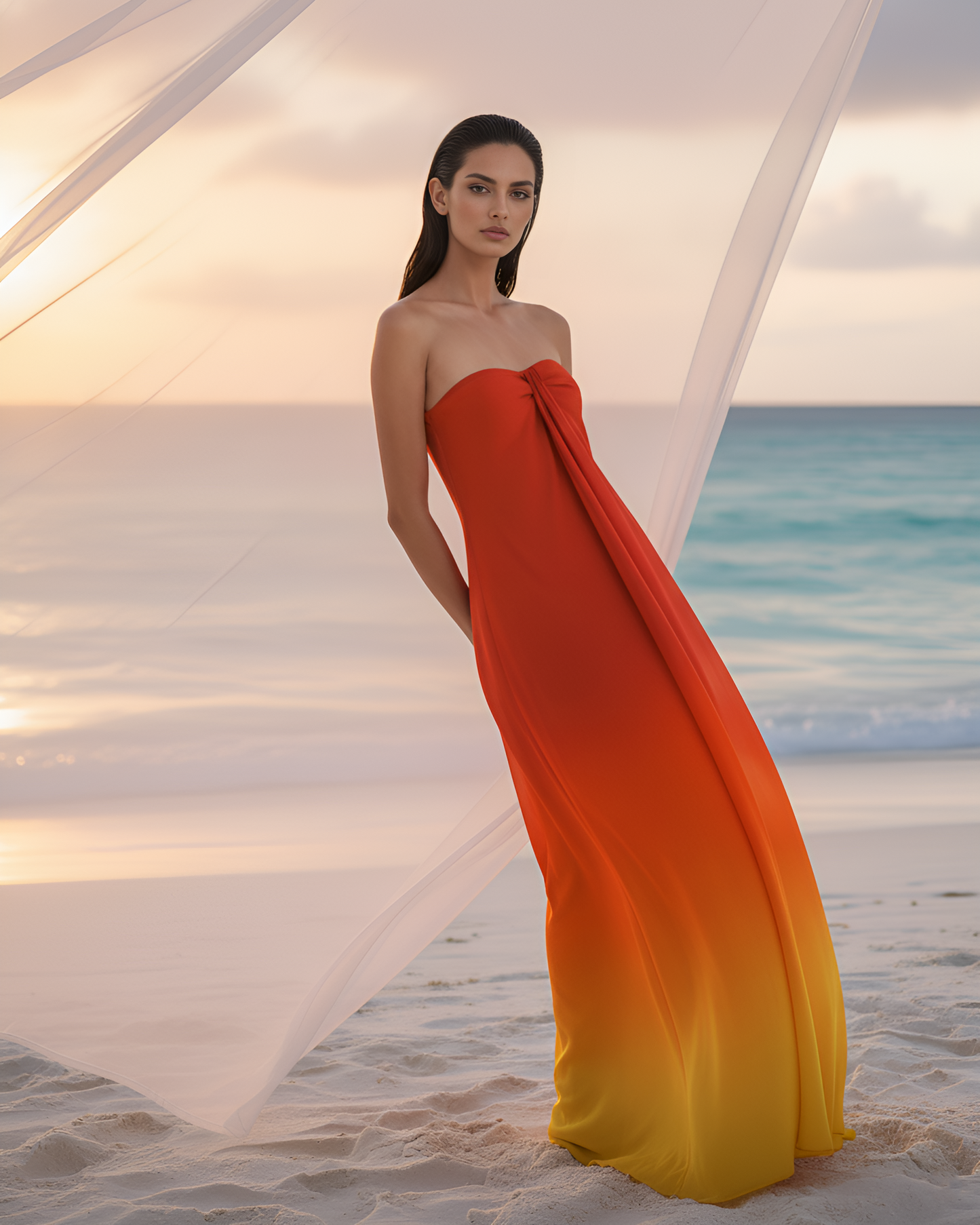 Red Yellow Ombre Tube Gown